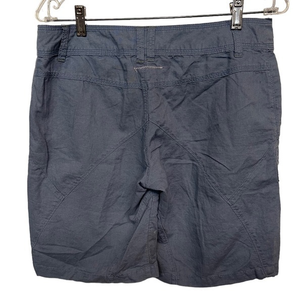 FREE PEOPLE Shorts Bermuda Roll Tab Linen Blend Blue Size 8 - Picture 2 of 5